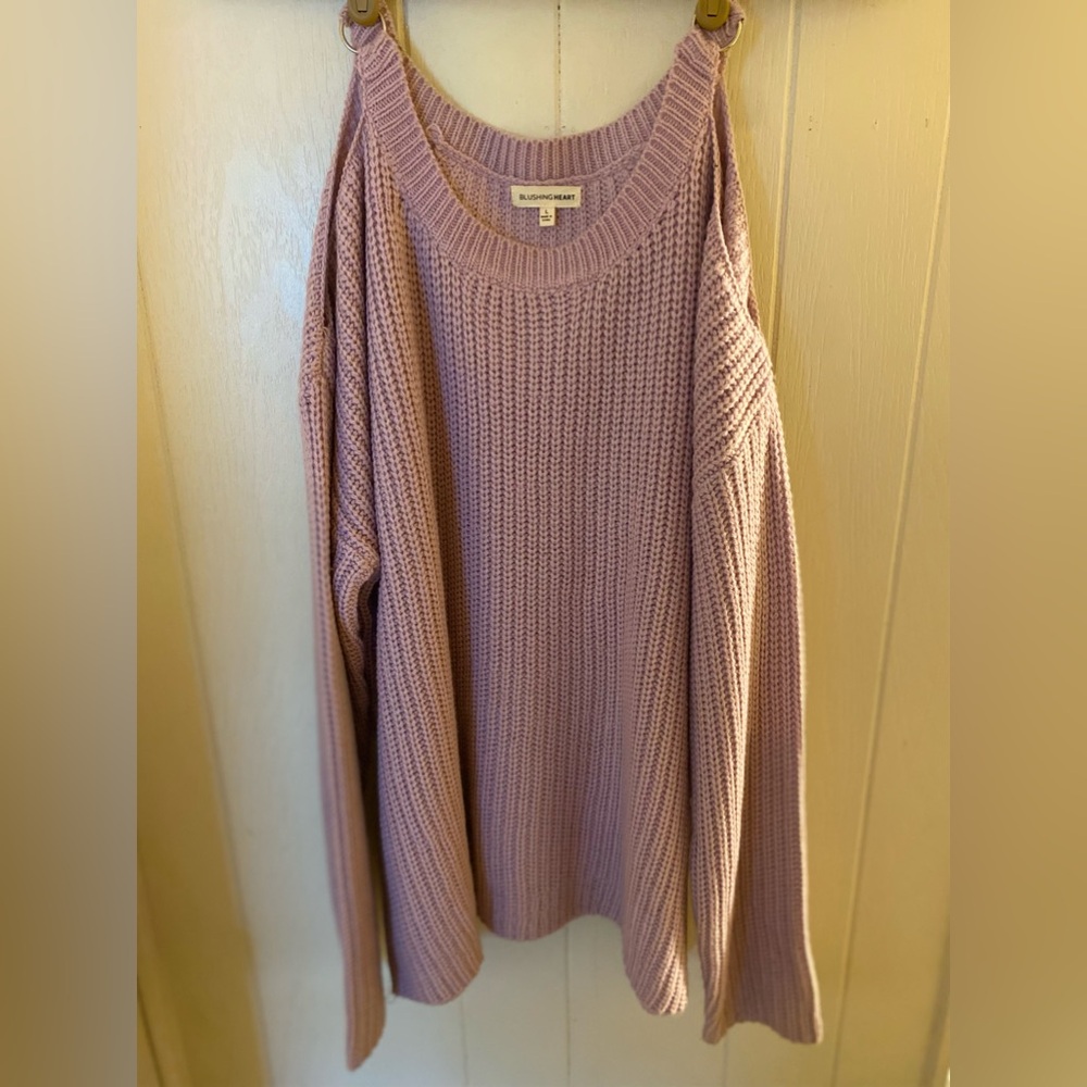 Blushing Heart Oversized Sweater Purple Chunky Knit Womens Large